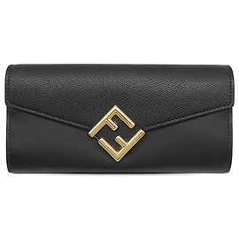 Fendi Black Leather FF Diamonds Continental Wallet Black