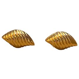 Autre Marque Gold-Plated 925 Sterling Silver Ribbed Leaf Stud Earrings Golden