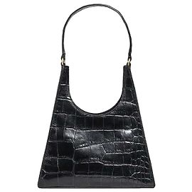 Staud Rey Croc-Embossed Leather Shoulder Bag - Black Black