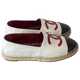 Chanel Leather Espadrilles White and Black Black White
