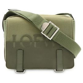 Bolsa Messenger Militar Loewe Logo XS em lona/couro Verde