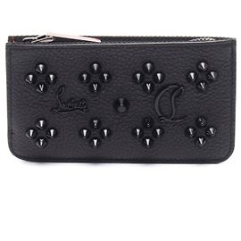 Christian Louboutin Leather Studded Card Coin Case Black