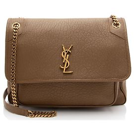 Bolsa de Ombro Saint Laurent Grained Lambskin Monogram Niki Large Marrom