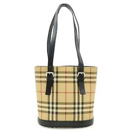 Borsa Tote Bucket a Spalla Burberry Nova Check in PVC e Pelle Marrone Beige