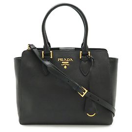 Prada Saffiano Leather 2WAY Handbag Black