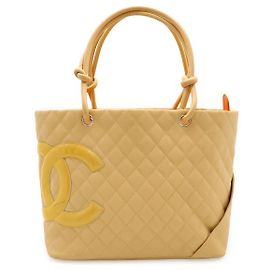 Bolsa Tote Large Chanel Cambon Line Coco Mark Marrom Bege