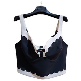 Elisabetta Franchi Top Schwarz/Elfenbein mit Wellendetail Schwarz Weiß