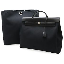 Hermès Hermes Toile Officier Leather Herbag MM Noir
