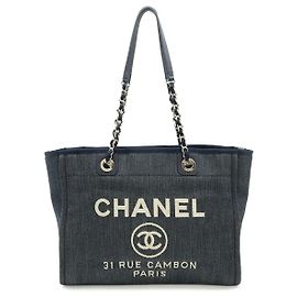 Bolsa Tote Deauville em denim e couro Chanel Azul
