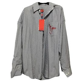 Autre Marque GRES Camisa Oversize a Rayas con Bordado de Sirena Blanco Azul