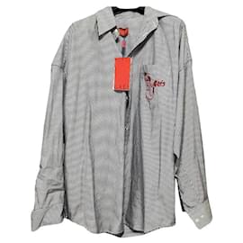 GRES Striped Oversized Cotton Shirt with Mermaid Embroidery