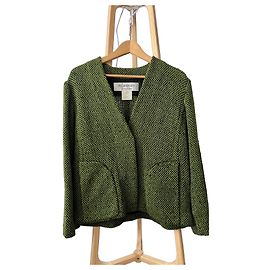Yves Saint Laurent Rive Gauche Giacca in Tweed Verde e Nero Nero Verde