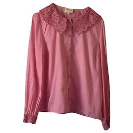 SéZane Camicetta in Cotone Rosa con Colletto in Pizzo Rosa