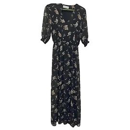 Autre Marque Maxikleid mit schwarzem Blumenprint Schwarz Weiß
