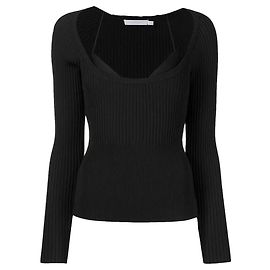 Autre Marque Monique Schwarzes geripptes Strickoberteil Neckholder Schwarz