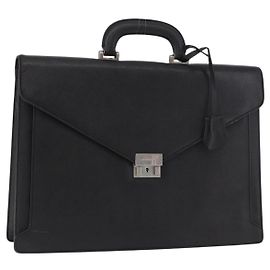 BURBERRY Business Bag Leather Black Silver Auth bs35383 Black Silvery