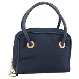 Céline Bolsa de mão CELINE Circle Nylon Navy Gold Auth 183217 Dourado Azul marinho
