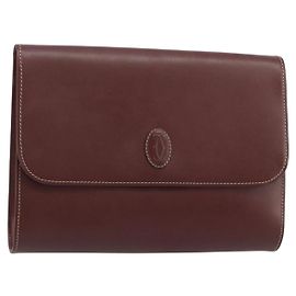 Clutch CARTIER Must Line in pelle Bordeaux Oro Auth 184473A D'oro Bordò