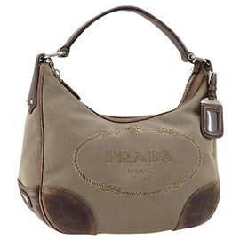 PRADA Shoulder Bag Jacquard Beige Silver Auth 183169 Silvery Beige