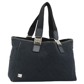 Borsa Tote GUCCI GG Canvas Nera Oro 145758 Auth 183257 Nero D'oro