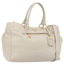 PRADA Hand Bag Leather 2way Ivory Gold Auth 182009 Golden Cream