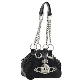 Borsa Tote con Catena Vivienne Westwood in Pelle Nera e Argento Auth am11730V Nero Argento