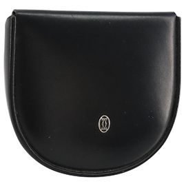 CARTIER Coin Purse Leather Black Silver Auth 182938A Black Silvery