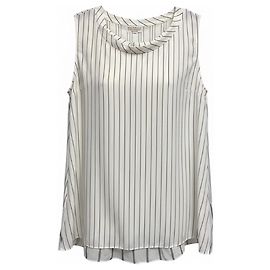 Top sin mangas de seda con peplum en la espalda, a rayas Ivory / Black, con Monili Brunello Cucinelli Beige
