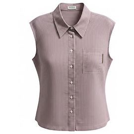 Top de algodón y seda a rayas Lavanda / Blanco Brunello Cucinelli con Monili Púrpura