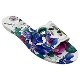 Dolce & Gabbana White / Pink / Purple Multi Floral Print Bianca Interlock Slide Sandal Multiple colors