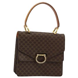 Céline Bolsa CELINE Macadam Canvas PVC Couro Marrom Ouro Auth 182108 Marrom Dourado
