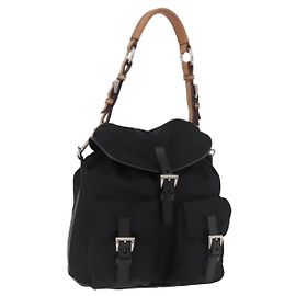 Borsa a tracolla PRADA Nylon Nero Argento Auth 184177A Nero Argento