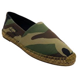 Espadrilles plates en toile brodées du logo Saint Laurent avec imprimé camouflage vert Vert