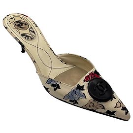 Chanel Ivory Multi Floral Fabric Mules with Leather CC Logo Beige