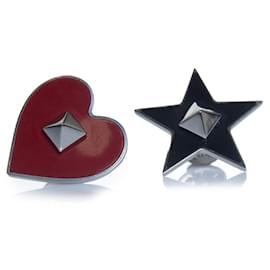 Valentino, set of 2 brooch pins with heart and star Black Silvery Red