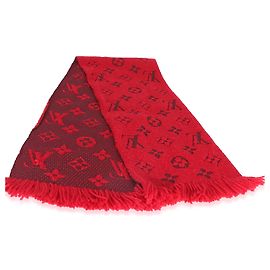 Sciarpa Louis Vuitton Red Monogram Wool Logomania con frange Altro