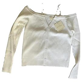Autre Marque Monique Weißer Rippstrick-Cardigan mit Cold-Shoulder Weiß