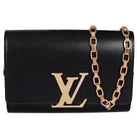 Louis Vuitton Black Leather Chain Clutch Bag Black