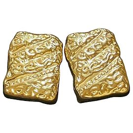 Autre Marque Gold-Toned Textured Rectangular Statement Earrings Golden
