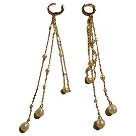 Autre Marque Brincos pendentes dourados com pérolas Branco Dourado