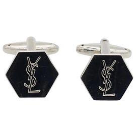 Yves Saint Laurent Saint Laurent YSL Hexagonal Silver Cufflinks Silvery
