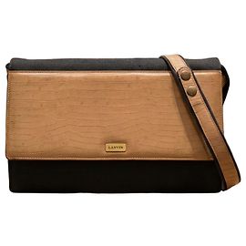 Lanvin Leather and Canvas Shoulder Bag Brown/Black Brown Black