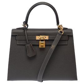 Hermès Sac HERMES Kelly 25 en Cuir Gris - 103628 Gris