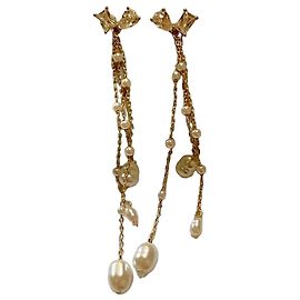 Autre Marque Brincos pendentes de laço com pérolas e cristais Branco Dourado
