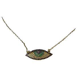 Autre Marque Colar Olho Grego em Prata de Lei Banhada a Ouro com Zircônias Preto Branco Azul Verde
