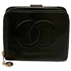 Chanel Coco Mark Vintage Caviar Leather Bi-fold Wallet Black
