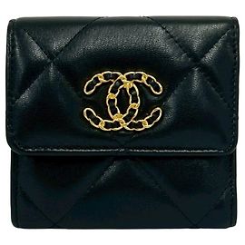 Chanel Matelassé Coco Mark Lambskin Tri-fold Wallet Black