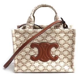 Céline CELINE Triomphe Small Cabas Thais Shoulder Bag Marron Beige