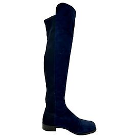Bottes genou Stuart Weitzman en daim bleu marine Bleu Bleu Marine