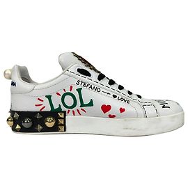 Baskets Portofino imprimées Dolce & Gabbana en cuir blanc Blanc